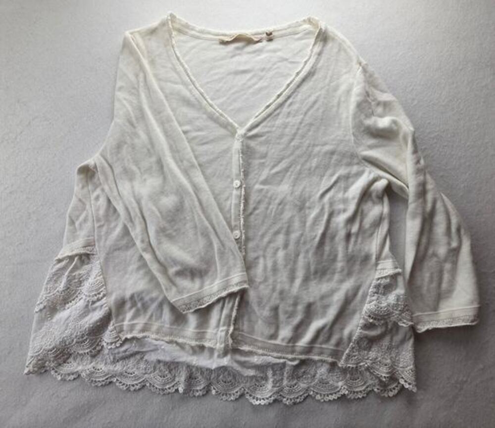 Soft Surroundings White Button Down Lace Panel Blouse Size PM